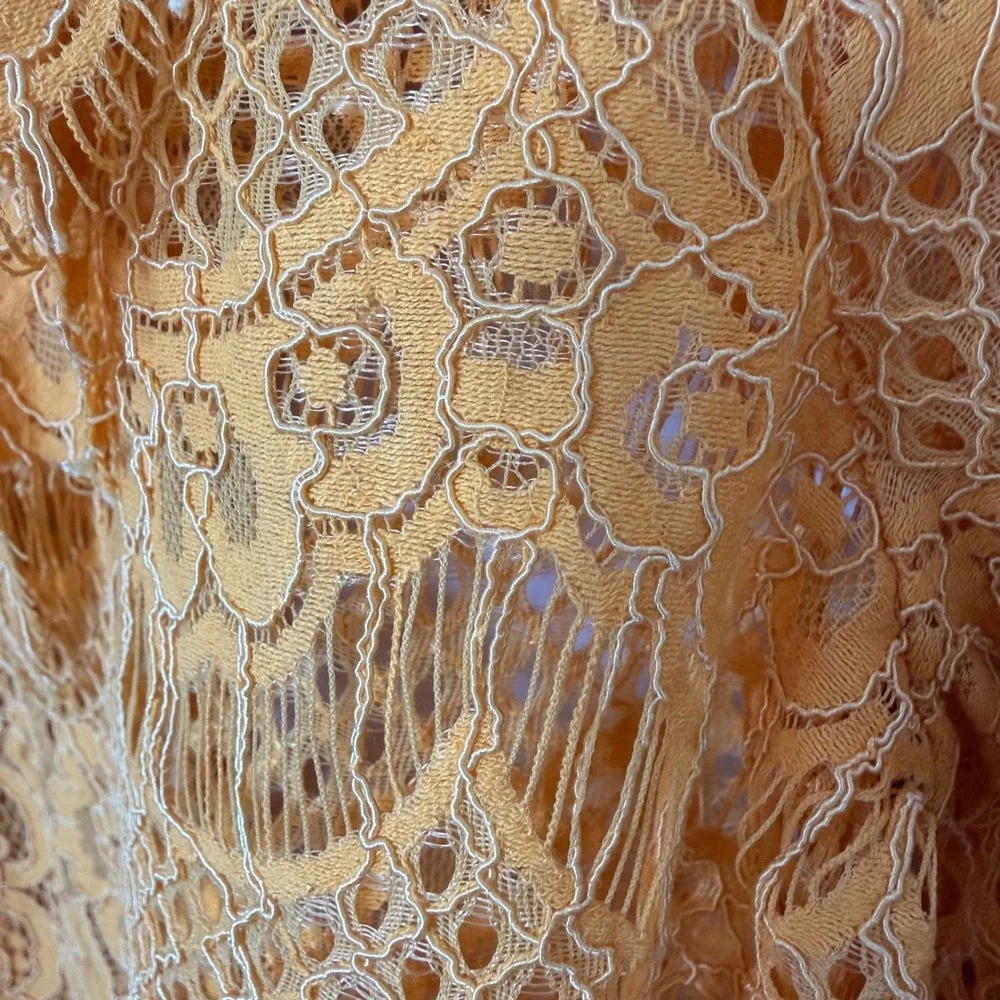 Golden Yellow Sheer Floral Lace Blouse Victorian Romantic‎ Boho Festival Top MED